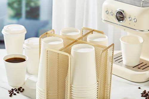 Annova Paper/Plastic Cup and Lid Holder Plastic Storage Organizer, 360°Rotating Coffee Mup Dispenser with 4 Compartments, Multifunctional Storage Rack for Home, Office, Bar, Coffee Shop (Gold) - Image 6