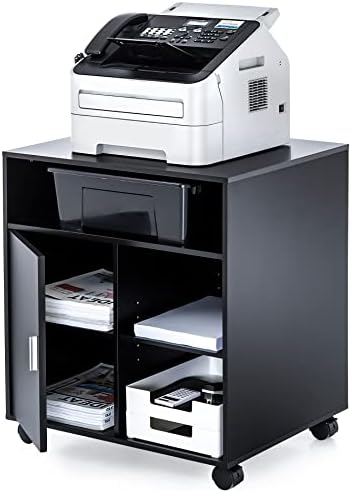 FITUEYES Mobile Wood Printer Stand with Cabinet & Adjustable Shelves, Black by FITUEYES