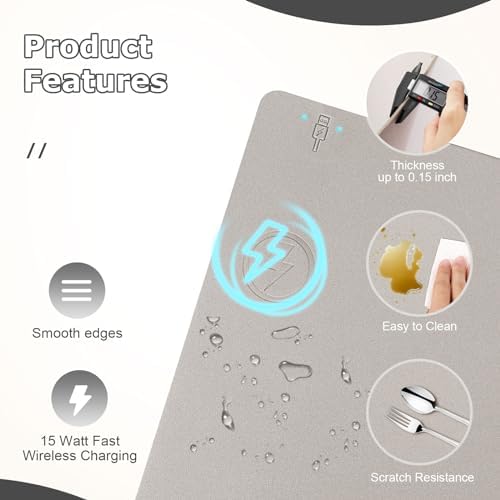 Wireless Charging Mouse Pad Firelison 2 in 1 Leather Multifunctional Office Desk Pad with Non-Slip Rubber Base, Waterproof Desk pad for Computers/Office/Work/Home/Decor（ 36" x 17"Grey - L） - Image 4