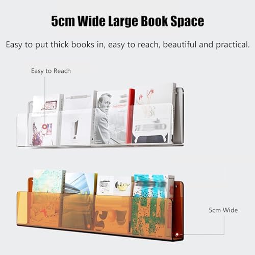 Magazine Holder Vinyl Records Holder 3-Layer Brochure Holder Wall Mount, Hanging Magazine Rack Clear Acrylic Floating Shelves Heavy Duty, Literature Organizer for Office, Kids Room, Home(Orange,L - 80 - Image 4