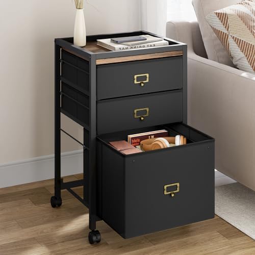 Garvee File Cabinet with 3 Drawers, Mobile Filing Cabinet Fits Letter Size or A4, Fabric Vertical File on Wheels, Home Office Small Under Desk Filing Storage Cabinets, Black - Image 3