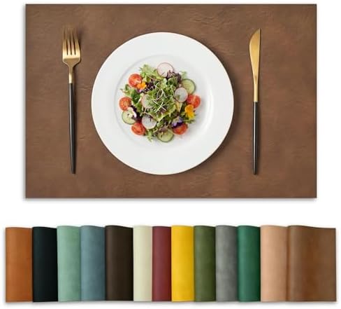 Artoid Mode Brown Faux Leather Placemats Set of 8, 12x18 Inch Waterproof Wipeable Heat Resistant Vinyl Place Mats, Reversible Table Mats for Kitchen Dining Decor by ArtoidMode