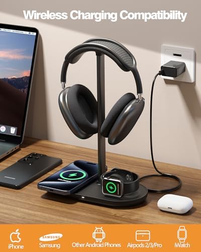 HiWe Headphone Stand, 2-in-1 MagSafe Wireless Charger for iPhone/iWatch - Image 3