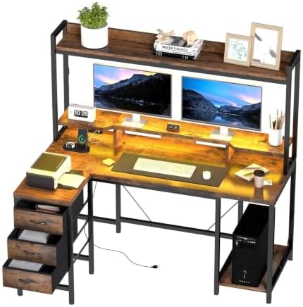 YOSHOOT 54" Computer Desk with Shelves and Drawers, Gaming Desks with Hutch by YOSHOOT