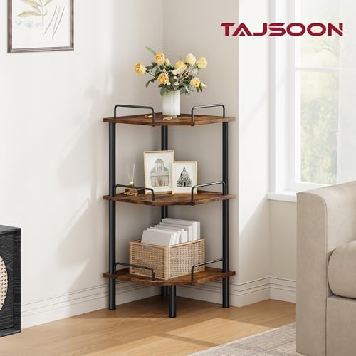 Tajsoon 3 Tier Corner Shelf Stand, Small Corner Table, Rustic Brown - Image 4