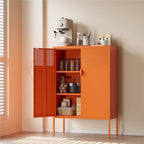 COFaR Orange Metal Storage Cabinet, 47”H Vibrant Coffee Bar & Buffet Sideboard with Adjustable Shelves, Fun Kitchen Organizer, Ventilated Steel Cabinet with Magnetic Doors for Dining Room, Office by COFAR