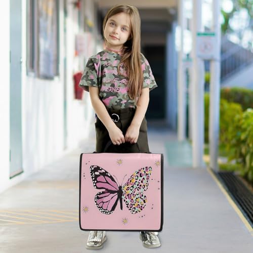 3-Ring Zipper Binder with Shoulder Strap Zip-Up Expanding File Folder Organizer Storage Fireproof Accordion Trapper Keeper Home School Office Three Butterfly (Pink Butterfly) - Image 7