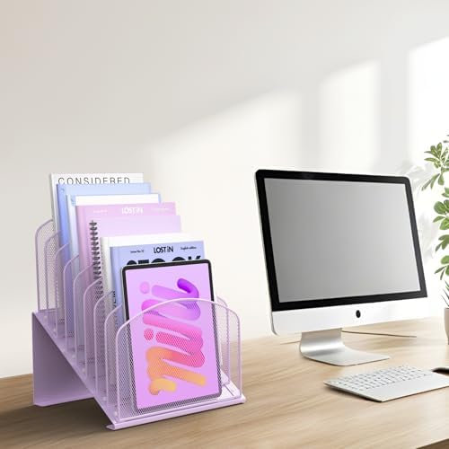 Sinboun Inclined Desk File Organizer Folder Holder with 8-Section, Purple - Image 5
