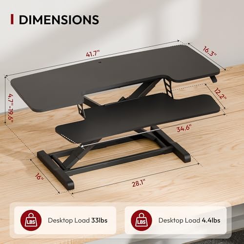 SANODESK 42" Extra Large Standing Desk Converter, Height Adjustable Sit Stand Riser with Wide Keyboard Tray, Dual Monitor Workstation for Home Office, Ergonomic Desktop Riser, Black - Image 2