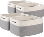 4 Pack Storage Baskets for Organizing, Woven Baskets for Shelves - Perfect for Toys, Books, Towels, and Clothes, Durable Gift Basket Bins Toy Storage, 15.7''Lx11.8''Wx7.8''H, Grey and White by SIXDOVE
