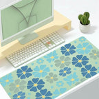 Retro Blue Floral Office Desk Mat 31.5" x 15.7" Desktop Mat PU Leather Large Mouse Pad White Mousepad Non-Slip Table Mat for Girls, Women, Home, Work, Computer, and Gaming - Image 2