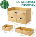 3 Drawer Bamboo Desk Organizer with Shelf – Makeup Storage & Tabletop Organizer for Home Office, Workspace, or Bathroom – No Assembly Required - Image 3
