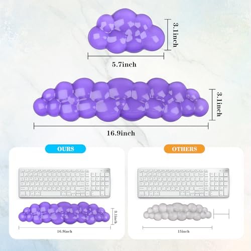 Gel Cloud Keyboard and Mouse Wrist Rest, Cute Wrist Support and Arm Support Keyboard Rest for Keyboard and Mouse Typing Pain Relief，Suitable for Office/Computer/Laptop/Gaming (Transparent Purple Set) - Image 6