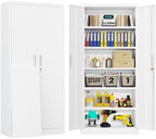 BESFUR Metal Storage Cabinets with Locking Doors and Adjustable Shelves, 71" H Steel Storage Cabinet for Garage, Office, Classroom - White by BESFUR
