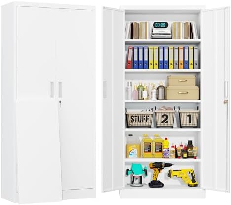 BESFUR Metal Storage Cabinets with Locking Doors and Adjustable Shelves, 71" H Steel Storage Cabinet for Garage, Office, Classroom - White by BESFUR