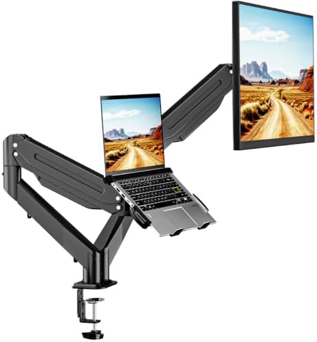 Suptek Monitor Laptop Mount Stand, 2 in 1 Function Dual Monitor Arms Desk Mount for 13"-18" Notebook and 17"-35" Monitor with Laptop Tray,Holds up to 24.25lbs by suptek