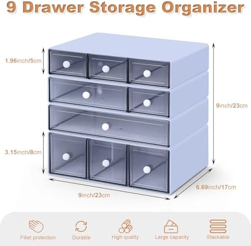 Desk Organizer with 9 Drawers, 4 Tier Plastic Stackable Storage Drawers for Desk Storage, Office Stationary Makeup Organizer Suit for Home, Office and School - Image 2