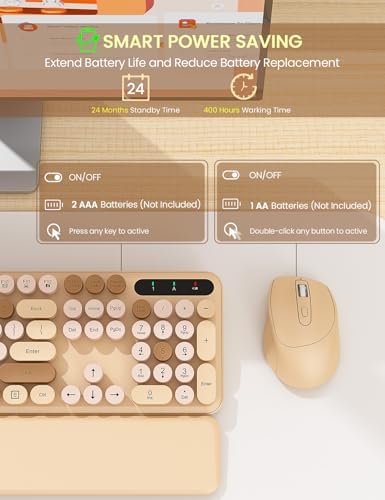 Wireless Keyboard and Mouse Combo, Cute Typewriter, Magnetic Wrist Rest - Image 5