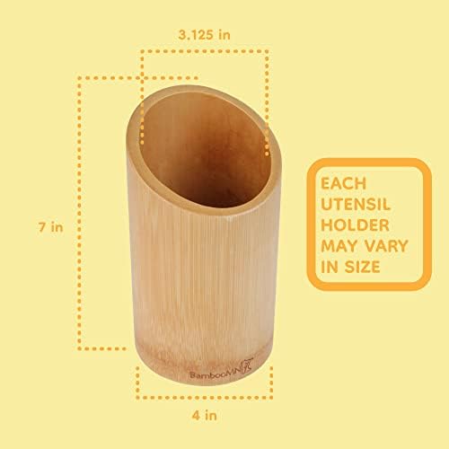 BambooMN Bamboo Kitchen Utensil Holder for Countertop, Utensil Crock for Cooking Utensils - 7" x 4" - Carbonized Brown - 10 Pieces - Image 3