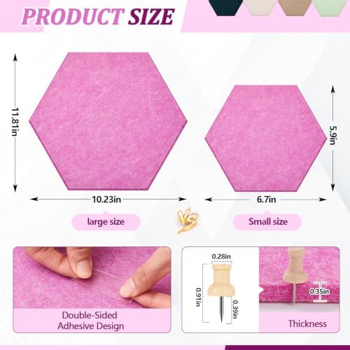 12x10 in 16 Pcs Hexagon Cork Board Tiles, Felt Pin Boards, Pink - Image 2