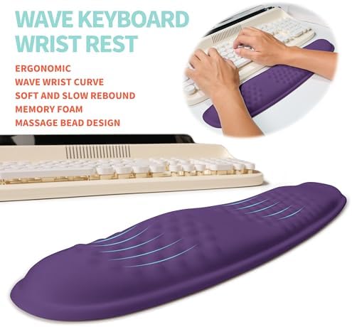 2-in-1 Ergonomic Set, Wave Rise Keyboard Wrist Rest and Massage Bulge Slope Mouse Pad Wrist Support, Cushion Memory Foam Integrated to Relieve Wrist Pain, Dark Purple - Image 2