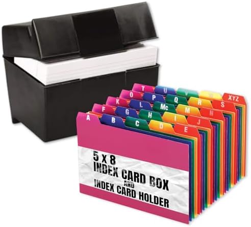 1InTheOffice Index Card Box & Holder 5x8, 400 Capacity & Guide Set A-Z, 1/5 Tab by 1InTheOffice