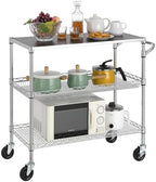 Finnhomy 3 Tier Heavy Duty Commercial Grade Utility Cart with Wood Top, Wire Rolling Cart with Wheels and Handle Bar, Kitchen Carts on Wheels, 18x36x35.4 H Metal Cart with 600 LBS Capacity, Chrome - Image 7