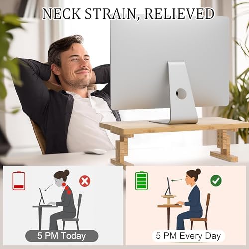 Bamboo Monitor Stand Riser for Desk with 4-Level Height Adjustment - Image 5