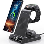 Wireless Charger for Samsung Charging Station: 3 in 1 Android Charging Stand with Dimmable Clock - Nightstand Organizer for Galaxy S25 Ultra, Galaxy Watch 8 7 6 5 4, Galaxy Buds (Not for iWatch) by NeotrixQI