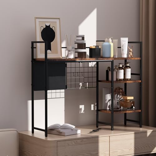 38.5" 3-Tier Desktop Bookshelf | Desk Organizer Shelf & Computer Monitor Stand | Dark Brown Home Office Storage - Image 2