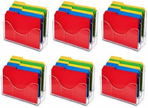 Azar Displays 250099-6PK Three Tier File and Brochure Desktop Wall Organizer Holder with Dividers brochure display stand acrylic file holder, Clear , 6-Pack by AzarDisplays