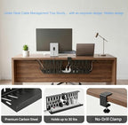 Under Desk Cable Management Tray, Cord Organizer for Desk Cable Management Tray Under Desk with Clamp for Home Office, Standing Desk (2Pack Black) - Image 3