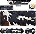 Keyboard Wrist Rest and Mouse Pad with Wrist Support Set Ergonomic Coaster,Memory Foam,Easy Typing Pain Relief,Large XL Desk Mat 31.5"x 11.8",Cute Cowhide Brown Black Cow by CICPLKSE