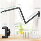 Wall Mount Phone Holder,Phone Holder for Desk Bed,3-Stage Aluminium iPhone Stand,Foldable Extendable Arms Heavy Duty Drilling Base,Compatible with 3.5~7.5" iPhone/HTC/LG/Huawei/Galaxy/Smartphones - Image 5