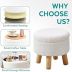 Small Ottoman with Storage, Small Storage Ottoman Round, Sherpa Foot Stool with Legs, Ottomans and Footstools for Living Room and Entryway (White) - Image 4