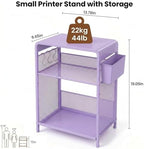 ECOLOVI Small 3 Tier Printer Stand for Under Desk, Height Adjustable Shelf Printer Table with 3 S-Hooks & Basket, Heavy Duty Industrial Storage Shelf for Home Office (Purple) - Image 3