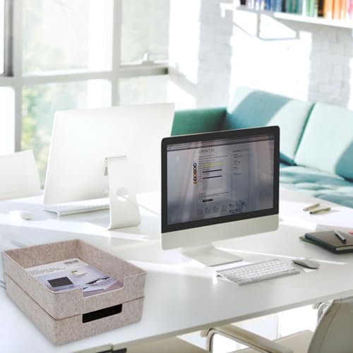 Welaxy 2pc Stackable Desk Tray Document File Paper Oatmeal Felt Storage Bin - Image 2