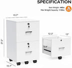 VINGLI 2 Drawer File Cabinet with Lock, Wood Grain White File Cabinets for Letter Size File Folders with Tabs, Mobile Under Desk Filing Cabinets for Home Office, Rolling Filing Cabinet Printer Stand - Image 3