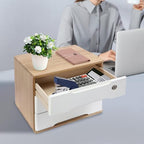Wooden Desk Organizer with Lockable Drawers, 3-Tier Countertop Storage Cabinet File Cabinet Jewelry Organizer Home Office Supplies Organization Unit (Wood Color&White-1 Lock) - Image 4