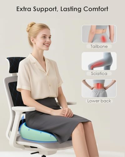 FLORICH Seat Cushion, Memory Foam Cushion for Office Chair, Ergonomic Office Seat Chair Cushion for Relieving Sciatica, Soft & Breathable Car Seat Cushion - Green - Image 2