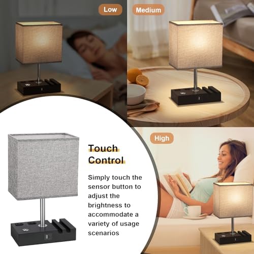 Touch Bedside Table Lamp for Bedroom, 3-Way Dimmable, USB C+A, 2 AC Outlets - Image 3