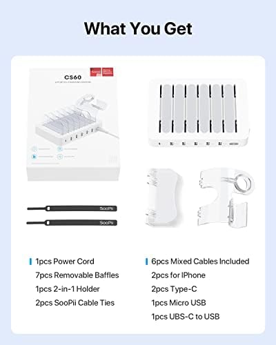 SooPii 60W 6-Port Charging Station for Multiple Devices with 6 Short Cables - Image 5