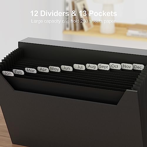 JiaWei Folder with Pockets, Accordion File Organizer with Magnetic Closure, A4 Letter Size Black File Folder - Image 5
