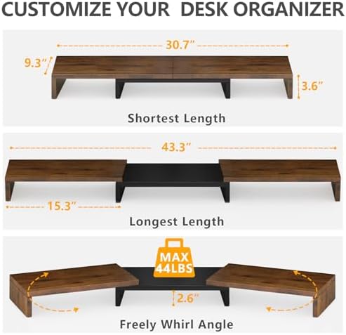 TAVR Dual Monitor Stand Riser, Wooden Computer Monitor Stand for 2 Monitors - Image 3