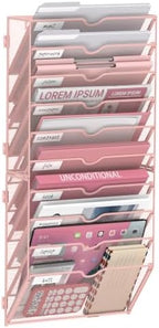 14-Tier Wall File Organizer and Hanging File Organizer, Pink by JMHUD