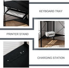 Corner Desk with Hutch and LED Light, Keyboard Tray, Black - Image 5