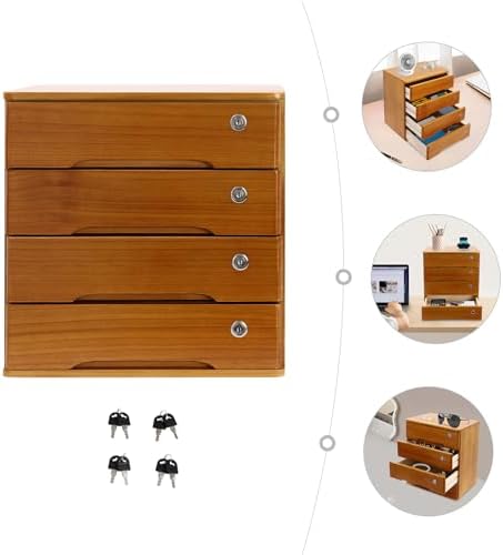 Wood Desk Organizer with 4 Drawers, Lockable Desktop Countertop Storage Cabinet for Home Office Supplies File Tabletop Storage Box, 15.75" x 11.02" x 15.94" (Brown) - Image 5