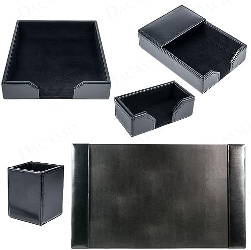 Dacasso Bonded Set Luxury Leather Desk Pad & Desk Organization Essentials, 5 Piece, Black - Image 6