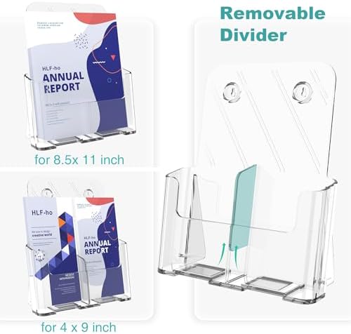 Brochure Holder 8.5x11 Inch Acrylic Literature Holders with Removable Divider for 4x9 inch Clear Pamphlet Display Stand Countertop Use or Wall Mount for Office, Lobby, Hotel, Trade Show, 4 Pack - Image 3