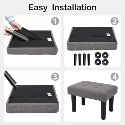 CAROLMADE Footstool Ottoman with Legs, Linen Small Foot Rest Under Desk, Ottoman with Storage for Living Room, Bedroom, Entryway Grey - Image 7